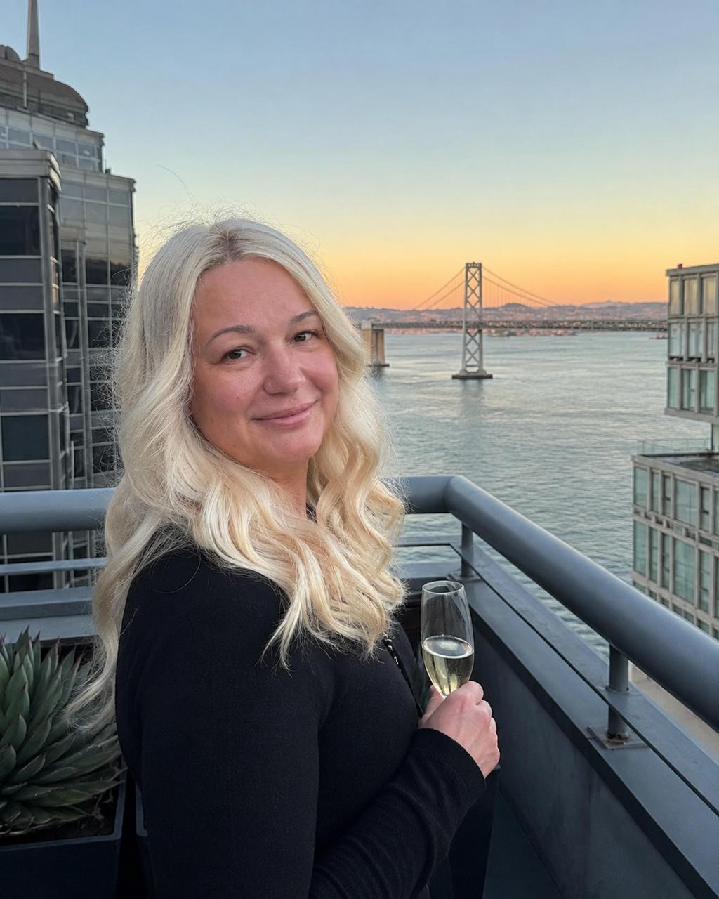 Blonde client portrait at sunset in San Francisco