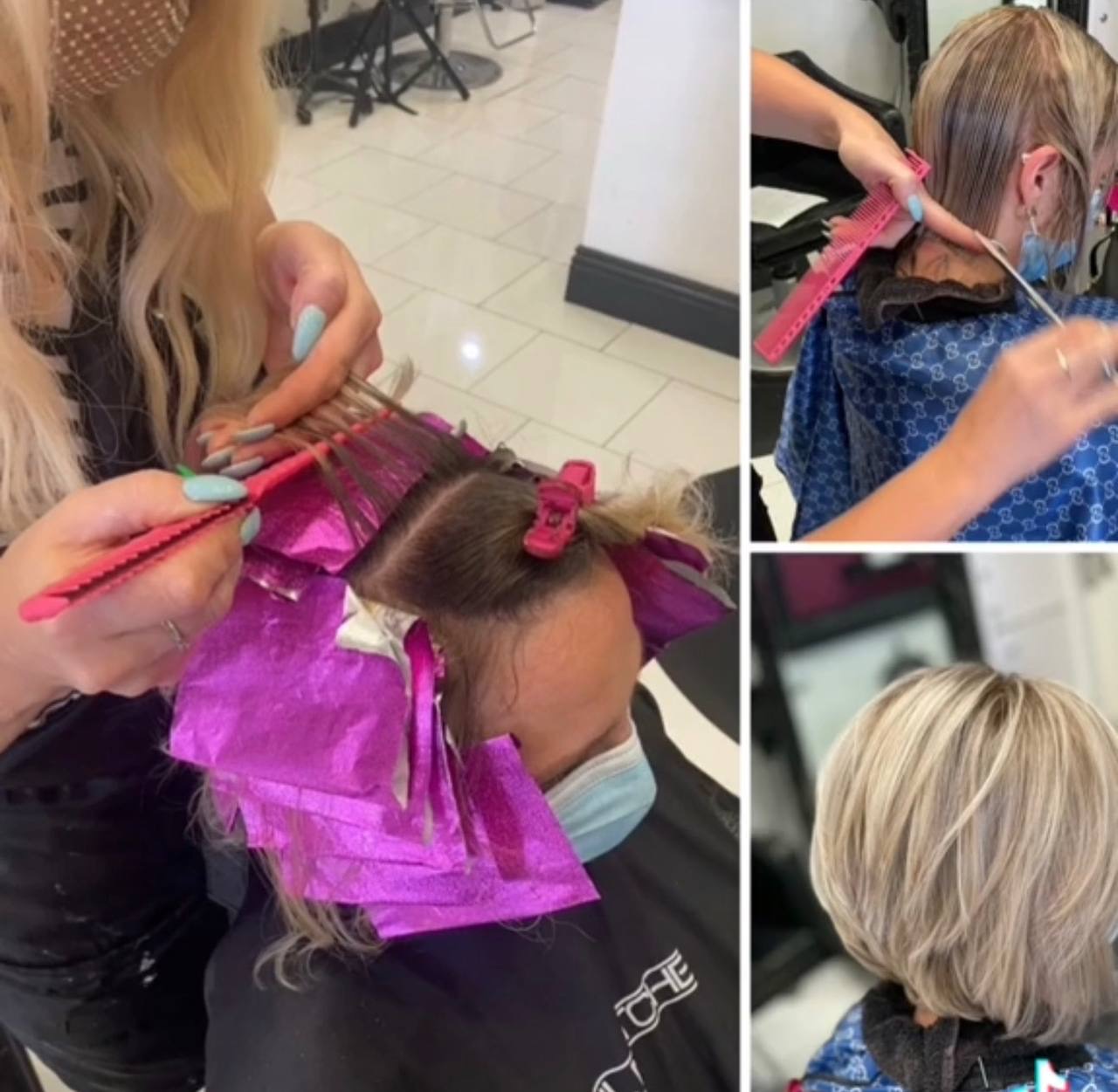 Blonde bob color and cut process