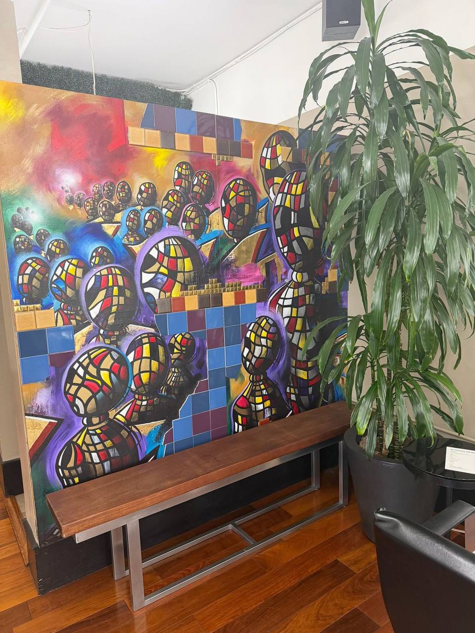 Colorful art wall inside the salon